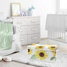 img 1 attached to 🌻 Sunflower Boho Floral Small Toy Bin Storage Box Chest for Baby Nursery or Kids Room - Yellow, Green and White Farmhouse Watercolor Flower by Sweet Jojo Designs