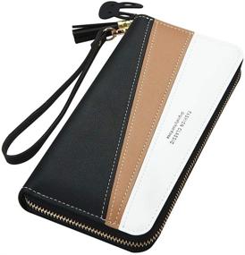 img 4 attached to 👜 Stylish Leather Wallet Wristlet: Colorblock Organizer for Women's Handbags & Wallets with Wristlets