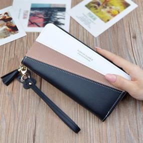 img 3 attached to 👜 Stylish Leather Wallet Wristlet: Colorblock Organizer for Women's Handbags & Wallets with Wristlets