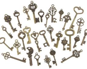 img 4 attached to 🔑 Vintage Skeleton Keys Charm Set: 30 DIY Handmade Necklace Pendants in Antique Bronze