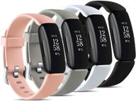 4-пакет силиконовых спортивных браслетов для fitbit inspire 2 - водонепроницаемые аксессуары для запястий для женщин и мужчин - малый размер - черный/серый/розовый/белый логотип