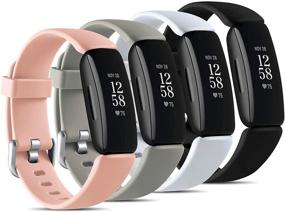 img 4 attached to 4-пакет силиконовых спортивных браслетов для Fitbit Inspire 2 - Водонепроницаемые аксессуары для запястий для женщин и мужчин - Малый размер - Черный/Серый/Розовый/Белый