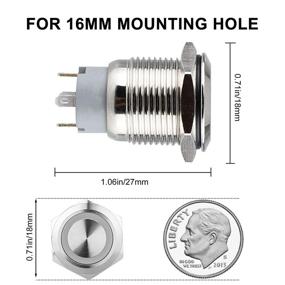 img 2 attached to 5 шт. Замок кнопкой с кольцом светодиодной подсветки Angel Eye диаметром 16 мм, водонепроницаемый металлический кнопочный переключатель с защитой от самозавершения, однонаправленное/двунаправленное соединение SPST ON/Off, переключатель-тумблер круглой формы для морских судов, автомобилей, грузовиков и лодок (красный)