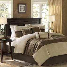 img 2 attached to 🛏️ Madison Park Palmer 7 Piece Comforter Set - Natural Queen Size - Pieced Microsuede - Includes Comforter, Pillows, Bed Skirt & Shams