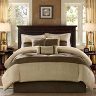🛏️ madison park palmer 7 piece comforter set - natural queen size - pieced microsuede - includes comforter, pillows, bed skirt & shams logo