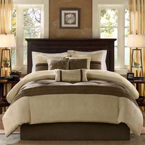 img 4 attached to 🛏️ Madison Park Palmer 7 Piece Comforter Set - Natural Queen Size - Pieced Microsuede - Includes Comforter, Pillows, Bed Skirt & Shams