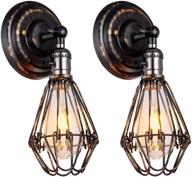 🏡 chiclux industrial wall sconce 2 pack: rustic metal wire cage lamp with on/off switch, perfect for bedroom, farmhouse, barn, porch - oil rubbed bronze finish логотип