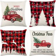 🎄 arokibui red christmas pillow covers 18x18 set of 4 - truck elk moose tree christmas throw pillow covers for winter holiday decoration - plaid farmhouse decor - christmas cushion cases логотип