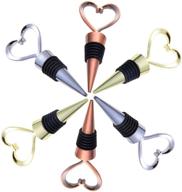 🍾 set of 6 merysan decorative wine bottle stoppers - love shape design, stainless steel - reusable plug for wedding party gifts favors - (2 silver + 2 bronze + 2 gold) логотип