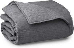 img 3 attached to Soft Textured Welhome Landon Modern Reversible Oversize Quilt Full/Queen Size - Heather Grey - 96&#34; x 96&#34; - Lightweight - Cotton Polyester Quilt for Extra Comfort and Style