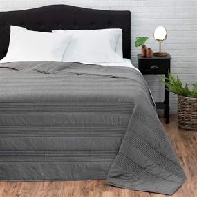 img 4 attached to Soft Textured Welhome Landon Modern Reversible Oversize Quilt Full/Queen Size - Heather Grey - 96&#34; x 96&#34; - Lightweight - Cotton Polyester Quilt for Extra Comfort and Style
