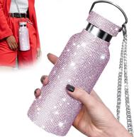 💎 sparkling pink diamond water bottle: glittery thermos flask for high-end women, 500ml, stainless steel логотип