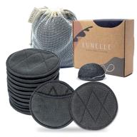 12 pack lunelle charcoal bamboo reusable makeup remover pads with laundry bag + charcoal konjac sponge - sustainable gift set of reusable cotton face pads for makeup removal logo