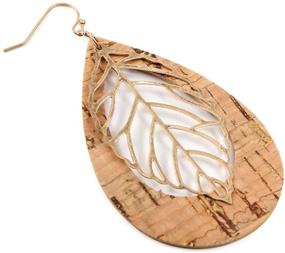 img 3 attached to Delicate Lightweight Cork Earrings - Bohemian Geometric Filigree Cutout Petal Leaf, Teardrop, Floral Print Feather Fringe Dangles