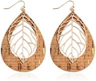 delicate lightweight cork earrings - bohemian geometric filigree cutout petal leaf, teardrop, floral print feather fringe dangles logo