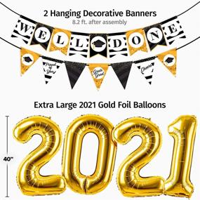 img 2 attached to 2021 Graduation Party Supplies Kit - 45pc - Black &amp; Gold Graduation 🎓 Decorations 2021 Balloons, Props, Graduation Banner, Pompoms, Swirls - Value Pack for The Graduate