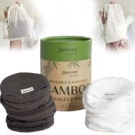 organic bamboo makeup remover pads - reusable & machine washable cloth with pocket, four layers, includes cotton mesh washing bag and premium storage cotton bag - grey + white logo