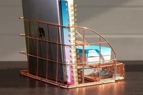 img 1 attached to Stylish and Functional Rose Gold Desk Organizer Set with Matching Cellphone Stand 🌹 - Ideal for Women and Girls - Includes Large Drawer for Office Stationery and Accessories