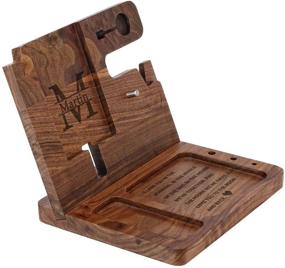 img 3 attached to 🎁 Personalized Wooden Docking Station - Engraved Nightstand Organizer with Phone Stand, Key Holder, Wallet, Watch - Ideal for Boyfriend, Husband, Dad, Son (Ebony)