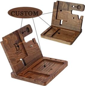 img 2 attached to 🎁 Personalized Wooden Docking Station - Engraved Nightstand Organizer with Phone Stand, Key Holder, Wallet, Watch - Ideal for Boyfriend, Husband, Dad, Son (Ebony)