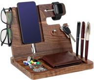 🎁 personalized wooden docking station - engraved nightstand organizer with phone stand, key holder, wallet, watch - ideal for boyfriend, husband, dad, son (ebony) logo