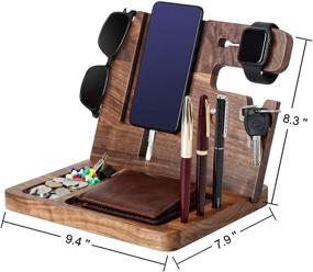 img 1 attached to 🎁 Personalized Wooden Docking Station - Engraved Nightstand Organizer with Phone Stand, Key Holder, Wallet, Watch - Ideal for Boyfriend, Husband, Dad, Son (Ebony)