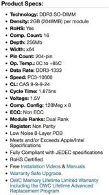 img 2 attached to OWC 1333MHz 204 Pin PC3 10600 OWC1333DDR3S04S