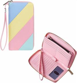 img 4 attached to 🌈 Casmonal Women's RFID Blocking Large Capacity Wallet, Super Fiber Leather Zip Around Wristlet Purse with Credit Card Slots (Rainbow)