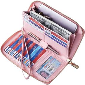 img 2 attached to 🌈 Casmonal Women's RFID Blocking Large Capacity Wallet, Super Fiber Leather Zip Around Wristlet Purse with Credit Card Slots (Rainbow)