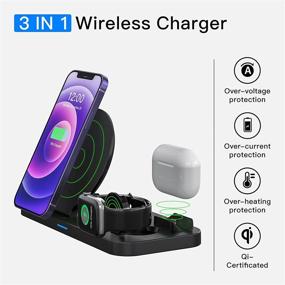 img 3 attached to 🔌 Fast Qi-Certified 3-in-1 Wireless Charging Station for iPhone/iWatch/Airpods - Compatible with iPhone 12/11 Pro Max/XR/XS/X, iWatch 6/Se/5/4/3/2, AirPods Pro/1/2