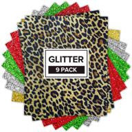 🐵 transformonkey glitter htv leopard vinyl bundle - 9 pack | 12"x10" sheets | general thickness, 5 color assortment logo