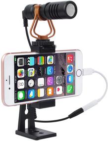 img 4 attached to 🎙️ Riqiorod Phone Tripod Mount with Microphone for iPhone 11, Xs, Samsung & More: Perfect for Vlogging and Live Streaming