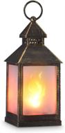 🏮 zkee 11" vintage style decorative lantern: golden brushed black flame effect led lantern with 4 hours timer - indoor & outdoor hanging candle lantern for elegant décor logo