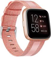 🌸 fintie breathable woven fabric strap with reflective strip for fitbit versa 2/versa lite/versa, pink & orange replacement wristband for fitbit versa smart watch logo