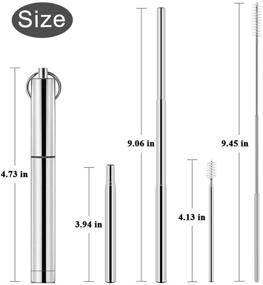 img 3 attached to Серебряные складные металлические соломинки - Многоразовые стальные соломинки с коробкой и щеткой для чистки, портативные телескопические соломинки для напитков.