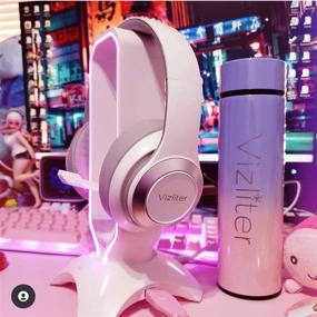 img 2 attached to 🎧 Vizliter Bluetooth Headphones: TWS Deep Bass Wireless 5.0 with Mic, LED Lights - White Grey