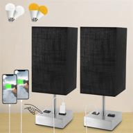 🔌 set of 2 touch control table lamps - 3-way dimmable bedside lamps with 2 usb ports & ac outlet - night light lamps with black fabric shades for living room, bedroom - small table lamps with 4 bulbs логотип