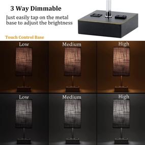 img 2 attached to 🔌 Set of 2 Touch Control Table Lamps - 3-Way Dimmable Bedside Lamps with 2 USB Ports & AC Outlet - Night Light Lamps with Black Fabric Shades for Living Room, Bedroom - Small Table Lamps with 4 Bulbs
