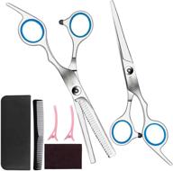 🔵 krewey professional hair cutting scissors kit - home barber/salon thinning shears set with stainless steel scissors, comb, and case for men/women (blue) logo