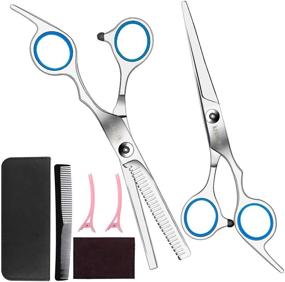 img 4 attached to 🔵 Krewey Professional Hair Cutting Scissors Kit - Home Barber/Salon Thinning Shears Set with Stainless Steel Scissors, Comb, and Case for Men/Women (Blue)