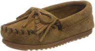 comfortable and stylish minnetonka kids' kilty hardsole moccasin for ultimate foot support logo