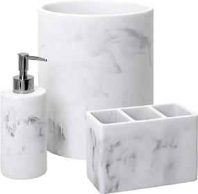 img 4 attached to Zenna Home Grey Corin 3-Piece Bathroom Accessory Set: Marble Vanity Organizer, Soap or Lotion Dispenser, and Waste Basket (E050003062)