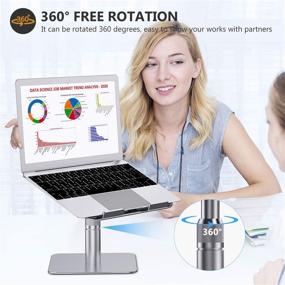 img 2 attached to 360° Rotating Laptop Stand, Almoz Swivel Stand for Desk, Adjustable Height Laptop Riser, Aluminum Computer Stand Compatible with MacBook, Dell, HP, XPS, 10-17 inch, Silver