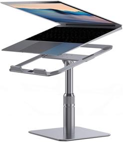 img 4 attached to 360° Rotating Laptop Stand, Almoz Swivel Stand for Desk, Adjustable Height Laptop Riser, Aluminum Computer Stand Compatible with MacBook, Dell, HP, XPS, 10-17 inch, Silver