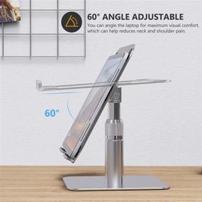 img 1 attached to 360° Rotating Laptop Stand, Almoz Swivel Stand for Desk, Adjustable Height Laptop Riser, Aluminum Computer Stand Compatible with MacBook, Dell, HP, XPS, 10-17 inch, Silver