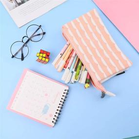 img 1 attached to Large Capacity 3-Layer Pencil Case with Zipper, Stationery Organizer, Big Pen Bag, Canvas Makeup Cosmetic Bag, Pen Box for Women - iSuperb