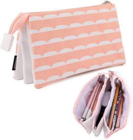 img 4 attached to Large Capacity 3-Layer Pencil Case with Zipper, Stationery Organizer, Big Pen Bag, Canvas Makeup Cosmetic Bag, Pen Box for Women - iSuperb