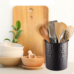 img 1 attached to Monarch Abode Large Hand-Hammered Black Kitchen Utensil Holder Crock: Organize Your Kitchen in Style!