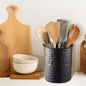 img 3 attached to Monarch Abode Large Hand-Hammered Black Kitchen Utensil Holder Crock: Organize Your Kitchen in Style!