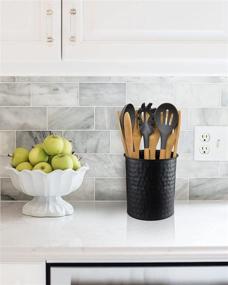 img 2 attached to Monarch Abode Large Hand-Hammered Black Kitchen Utensil Holder Crock: Organize Your Kitchen in Style!